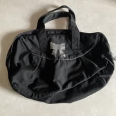 Black canvas tote bag with ribbon
