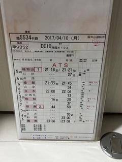 JR西日本 福知山運転所 運転時刻表 現行スタフ 289系回送 381系 JR西日本 福知山運転所 運転時刻表 現行スタフ 289系回送 381系