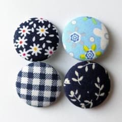 4個セット】 ハンドメイド くるみボタン 27mm 花柄 チェック柄