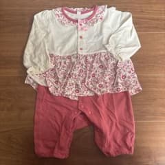 美品！この季節大活躍！花柄 フリル襟 リボン ロンパース ピンクのサムネイル