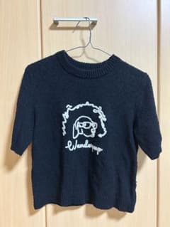 Wanderpup 刺繍 半袖ニット ブラックのサムネイル