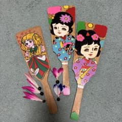 昭和レトロ】木製 羽子板 羽根付き 3本セット ヴィンテージ 正月玩具