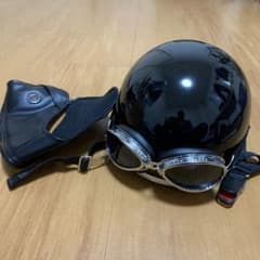 【美品】半ヘルメット　ゴーグル付き　ブラックのサムネイル