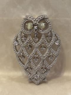 フクロウ型シルバーブローチ キャッツアイ - メルカリ