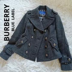 バーバリー ブルーレーベル】Pコート 銀ボタン ノバチェック ダブル 36