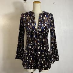 80s VIVAYOU ベロア ノーカラー スキッパー シャツ タイル柄 日本製