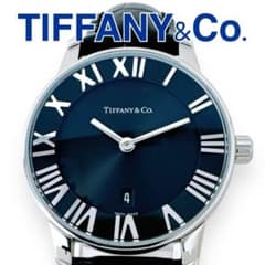 ティファニー アトラス ドーム クォーツ 革ベルト ブラック レディース