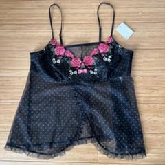 【新品】ワコール　ルジェ黒 ドット柄 ローズ刺繍 キャミソール