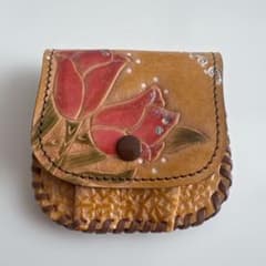 ハンドメイド レザーコインケース チューリップ柄