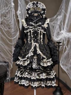 新品 ロリータ コスプレ 5点セット 豪華 ブラック ゴールド Mのサムネイル