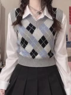 シズニルック ニットベスト Y2K 制服風 韓国ストリート（ベストのみ）のサムネイル