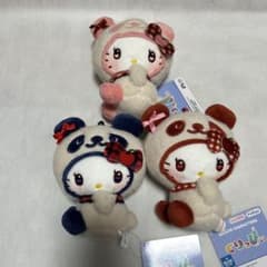 ハローキティ パンダ くりっぴぃ もこもこチェック ぬいぐるみ 3点セット