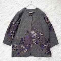 15号 3L✨ちりめんジャケット 和柄 花柄 昭和レトロ ノーカラー 日本製