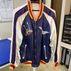 スカジャン（リバーシブル）ネイビー/ピンク ビンテージ　手縫刺繍 スカジャン（リバーシブル）ネイビー/ピンク ビンテージ 手縫