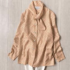 Max Mara 白タグ シルク100% ボウタイブラウス 38 総柄 イタリア