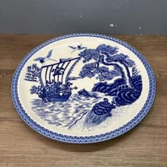 E-2 超特大 染付 大皿 有田焼 宝船 鶴 亀 松 飾り皿 昭和レトロ 縁起物 E-2 超特大 染付 大皿 有田焼 宝船 鶴 亀 松 飾り皿 昭和レトロ 縁起物