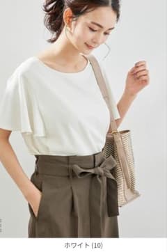 新品☆【2WAY】麻調袖フレアブラウス ホワイト サイズ38のサムネイル