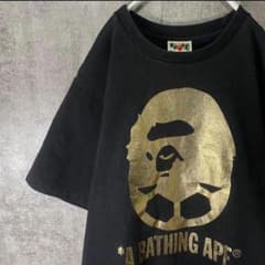 A BATHING APE Tシャツ M ブラック ゴールド 大猿 BAPE