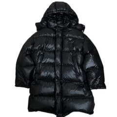 極美品 プラダ Re-nylon ロングダウンコート 三角ロゴプレート 黒色 