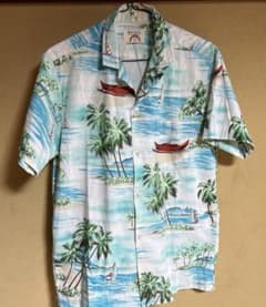 Tropical Essence ハワイ製アロハ ヤシの木 海 カヌー柄 半袖のサムネイル