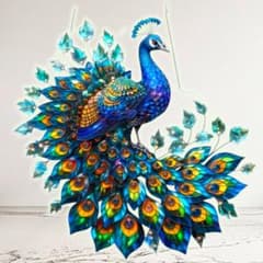 クジャク】サンキャッチャー 孔雀 ステンドグラス風 インテリア 風水