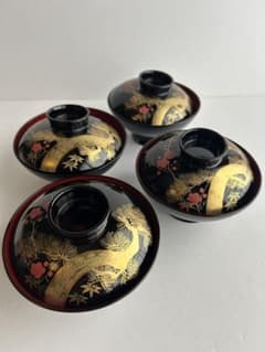 蓋付き吸い物椀 雑煮椀 大ぶり椀 正月椀 蒔絵 謹製 4客セット 蓋付き吸い物椀 雑煮椀 大ぶり椀 正月椀 蒔絵 謹製 4客セット - メルカリ