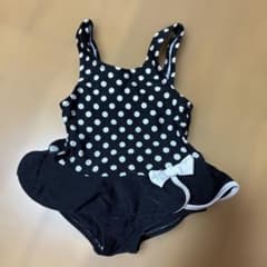 ベビー水着 女の子用 黒と白の水玉のサムネイル