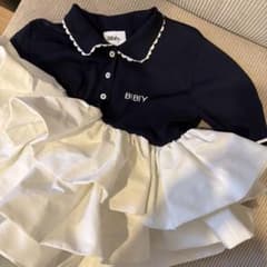 Bibiy フリル付きポロシャツ ネイビー - メルカリ