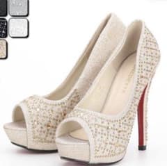 新品未使用⭐︎BENEDETTA ビジュー オープントゥ パンプス ハイヒールのサムネイル