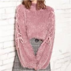 袖レースアップモックネックニットのサムネイル