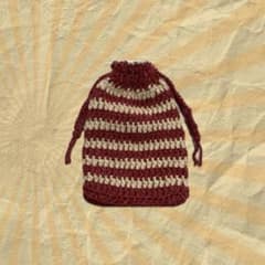 ハンドメイド ニット巾着袋 ボーダー柄 レッド×ベージュのサムネイル