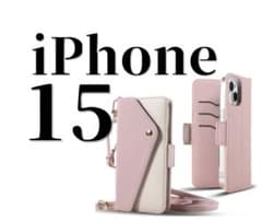 iPhone 15対応　iPhoneケース ショルダー付き ピンク　ミラー付きのサムネイル
