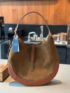 美品 ポロラルフローレン 半月型スエードショルダーバッグ レザー 