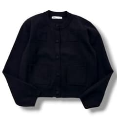 【極美品】ZARA ザラ　ウールジャケット　カーディガン ジャージー生地　黒 極美品】ZARA ザラ ウールジャケット カーディガン ジャージー生地 黒