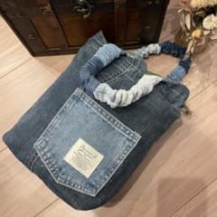 No.161 デニム バッグ きんちゃく 巾着 袋 ハンドメイド ポーチのサムネイル