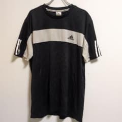 아디다스 T 셔츠 크루 넥 반팔 테두리 3XL 블랙 화이트 폴리