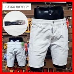 Dsquared2 ストレッチ ロゴプレート ホワイトデニム ショートパンツ