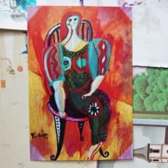 『モスグリーンのロングワンピースを着て』　印刷版　ハガキ　手描き　絵画　人物のサムネイル