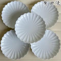 有田焼　観山窯　染付　菊割皿　5枚セット　中皿揃　銘々皿　輪花皿　深皿　古伊万里 有田焼 賞美堂 観山窯 白磁 菊割皿揃 5枚セット 銘々皿 輪花皿