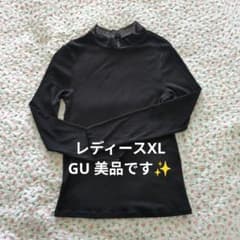 GUレース襟の黒リブ編みトップスXL