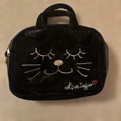 猫モチーフ ベロア調 ポーチ ブラックのサムネイル