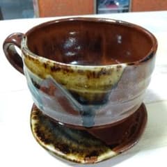 古瀬戸の手作り皿とスープカップセットのサムネイル