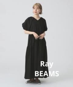 Ray BEAMS パフスリーブ Vネック ロングワンピース ブラック　2025のサムネイル
