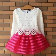 90 ピンク 鍵編み風ドレスのサムネイル