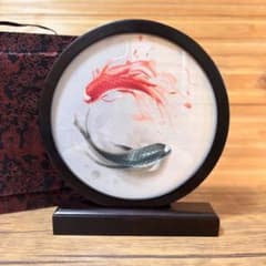 中国工芸品 両面刺繍 鯉 縁起物 風水 インテリアのサムネイル