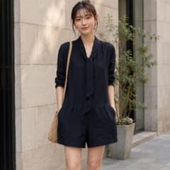 美品】A.P.C. ボータイ リネン 麻混 オールインワン シャツ パンツ S 