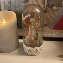 フランスアンティーク ガラスドーム 聖母子 天使 クロモス オブジェ