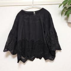 ブラック 刺繍レース ブラウス ７分丈のサムネイル