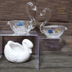 ボヘミアクリスタル　スワン白鳥　インテリア小物入れ　2種+おまけ1個計3点セット ボヘミアクリスタル スワン白鳥 インテリア小物入れ 2種+おまけ1個計3
