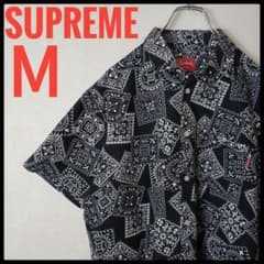 名作・美品】Supreme 15SS バンダナ柄 コットン 半袖シャツ 黒 M
